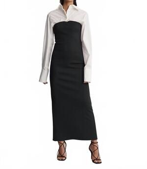 NEW ANNA QUAN austen hybrid shirt jersey maxi dress in swan ebony